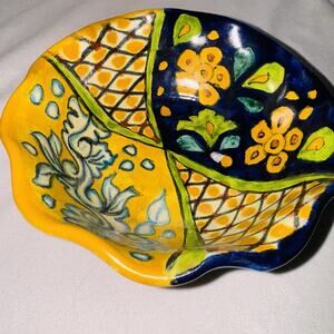 Signed E. Ortiz Mexico Hand painted Terracotta Pottery Bowl